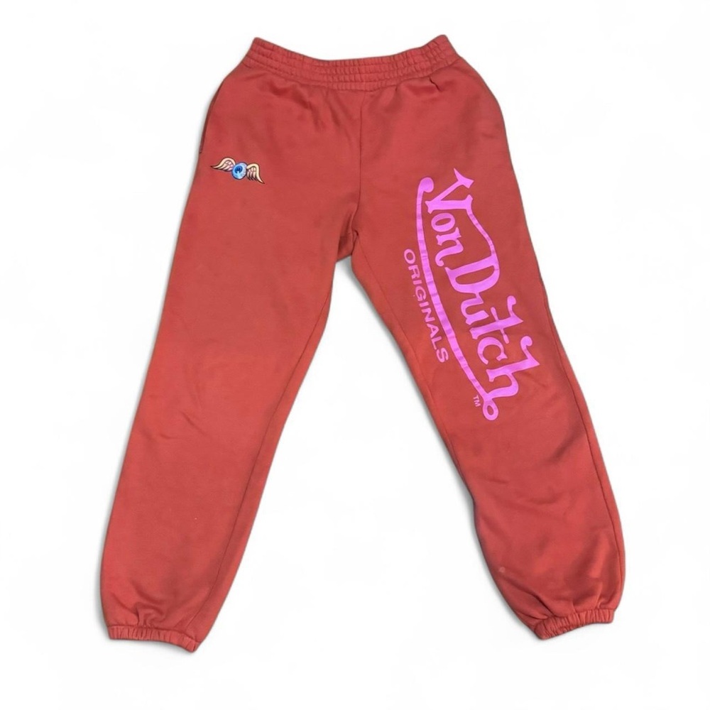 Von dutch orange flying eyeball logo graphic sweatpants / joggers
